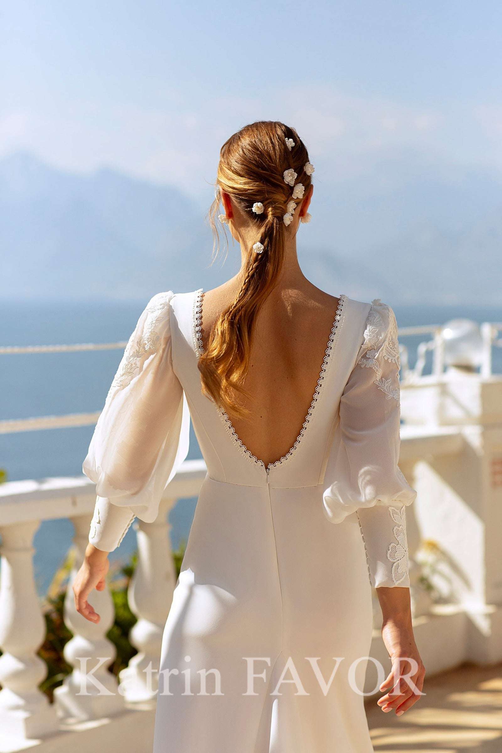 Long sleeve open back gown best sale