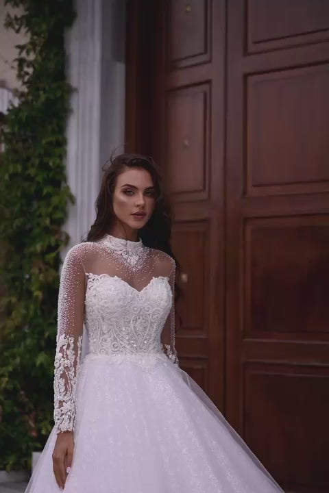 KatrinFAVORboutique-Sparkly bride princess wedding gown with sleeves