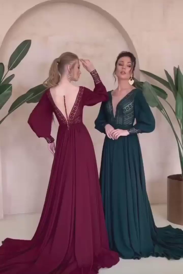 KatrinFAVORboutique-Long sleeve A line dress formal Dressy boho outfits