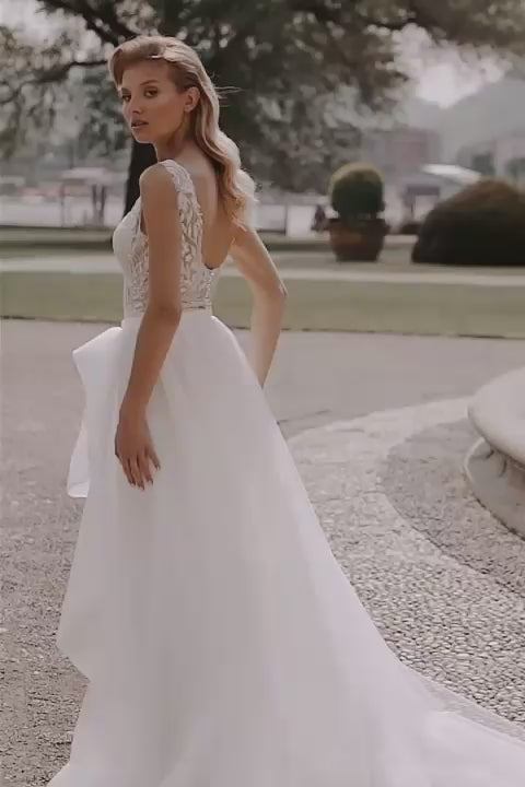 KatrinFAVORboutique-V neck sleeveless wedding dress 2 in 1 bridal dress