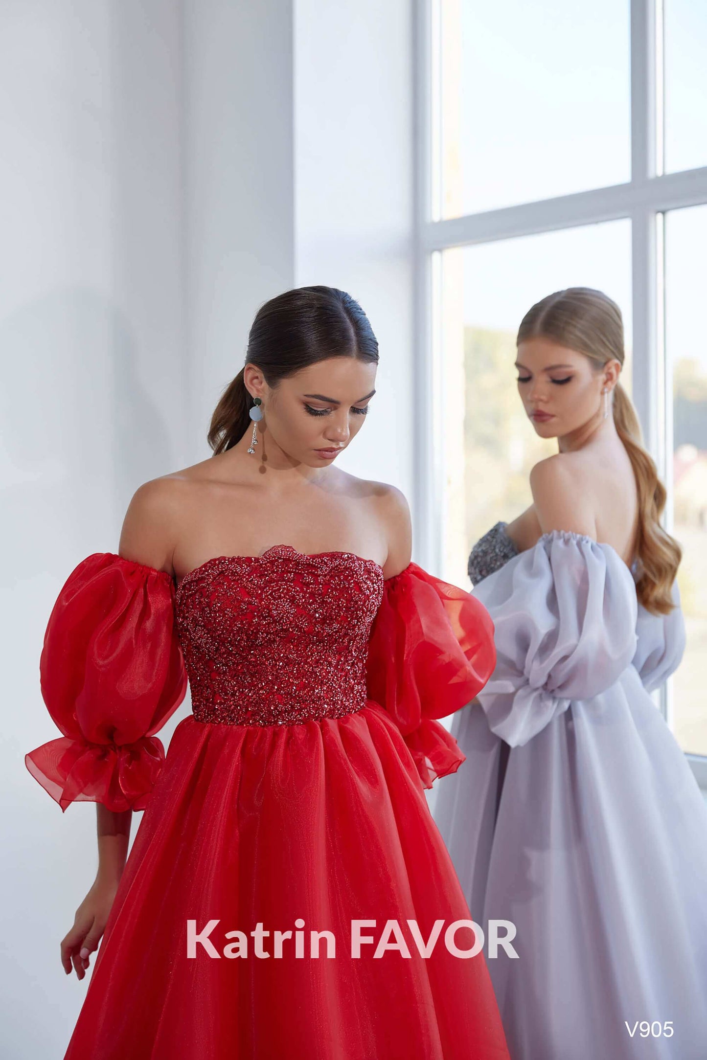 KatrinFAVORboutique-Corset prom dress Puff sleeve formal dress