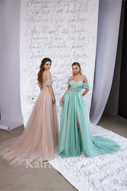 KatrinFAVORboutique-Fairy corset prom dress off the shoulder tulle gown