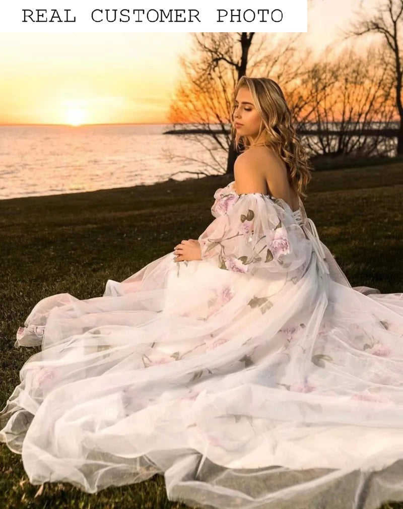 Wedding dress with colored flowers Wedding dress with colored flowers