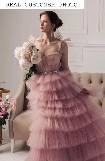 KatrinFAVORboutique-Tiered prom dress Tie up dress Long party  dresses