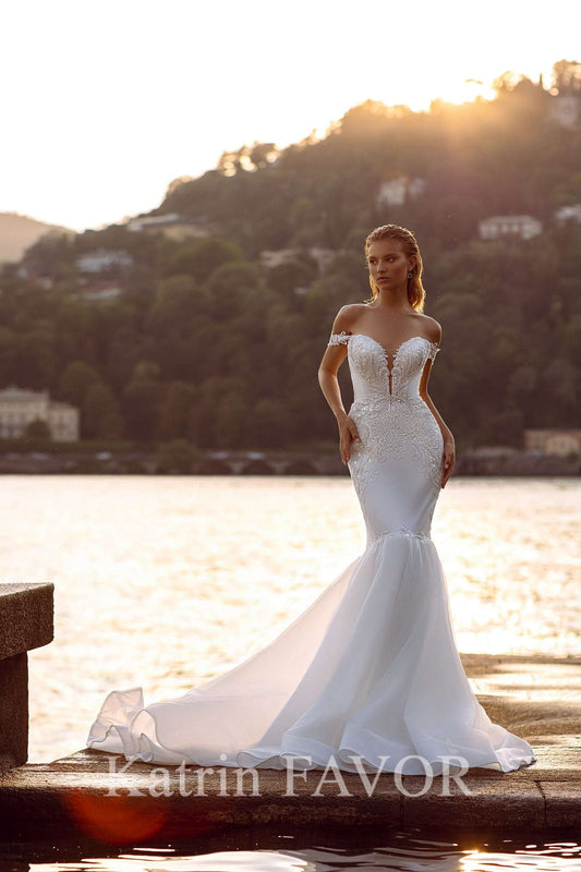 KatrinFAVORboutique-Off the shoulder mermaid wedding dress Embroidered wedding gown