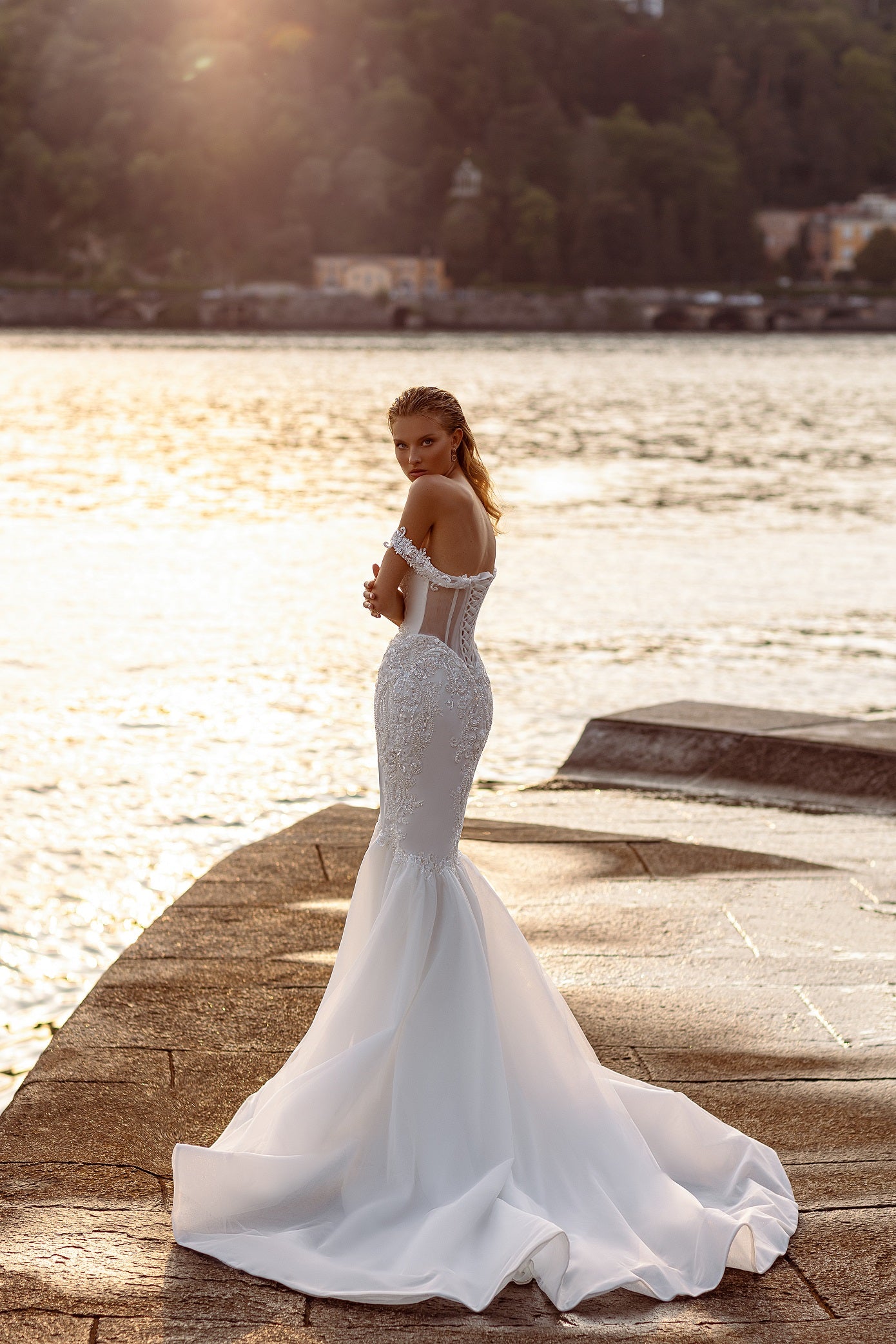 Off the shoulder mermaid wedding dress Embroidered wedding gown