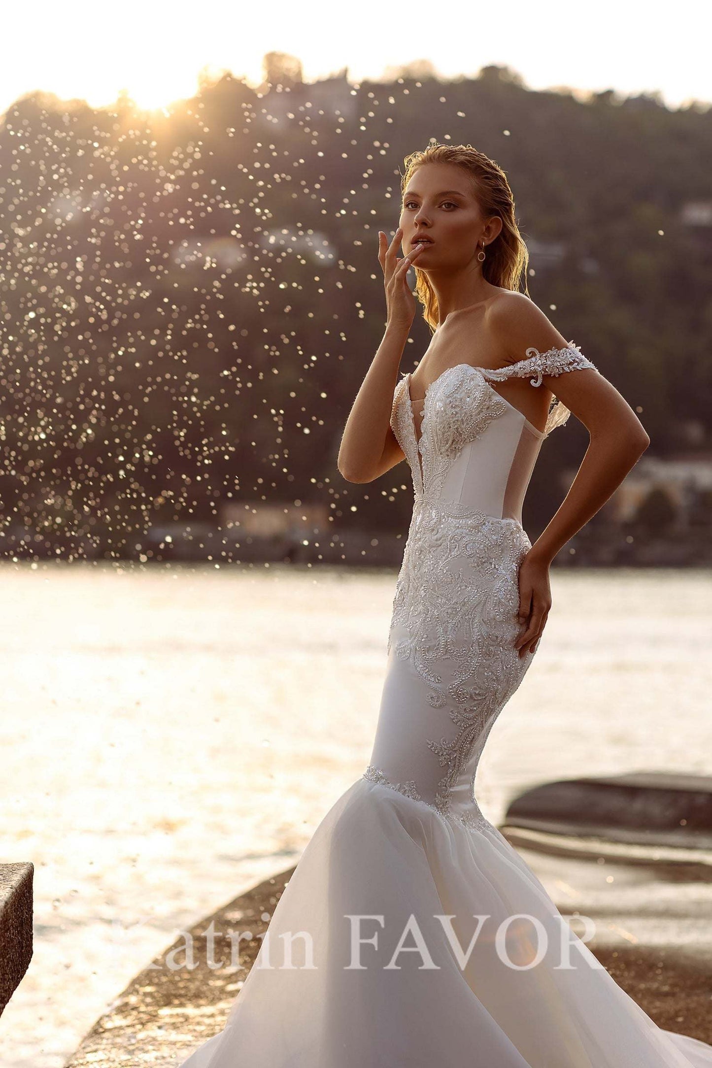 KatrinFAVORboutique-Off the shoulder mermaid wedding dress Embroidered wedding gown