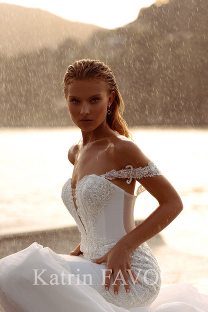 KatrinFAVORboutique-Embroidered off-the-shoulder mermaid wedding dress