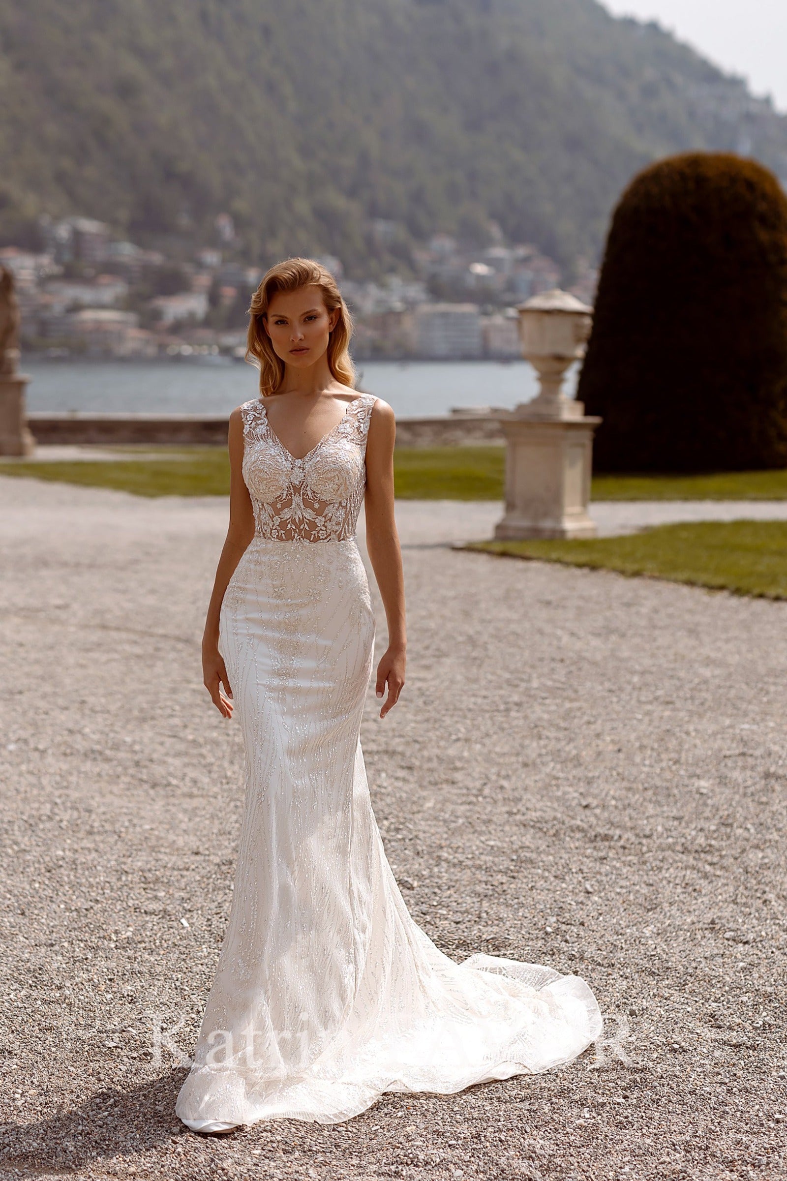 KatrinFAVORboutique-Two piece sheath sparkle wedding dress