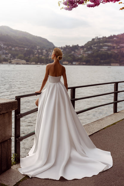 Simple elegant satin a-line wedding dress