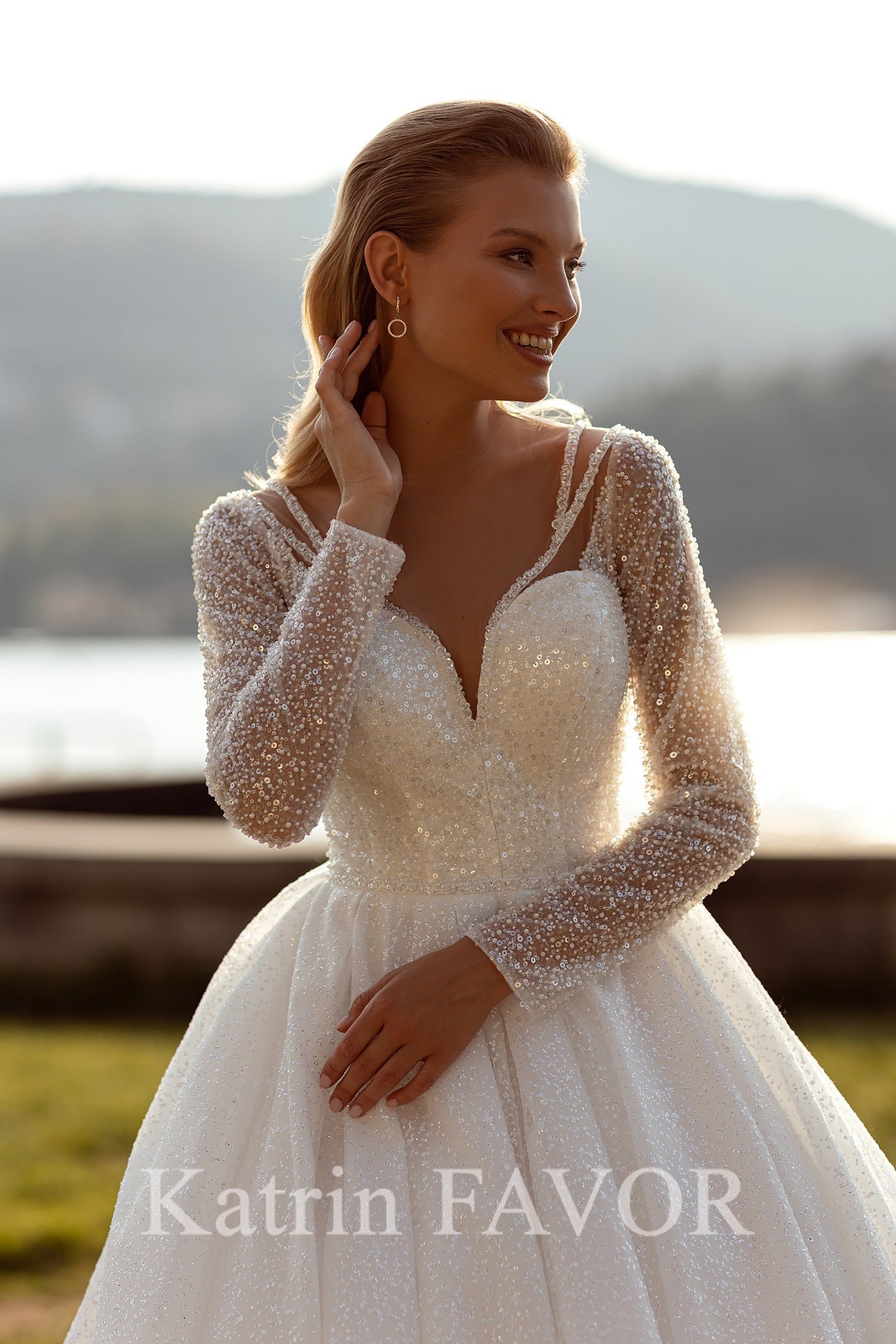 KatrinFAVORboutique-Beaded long sleeve ballgown wedding dress