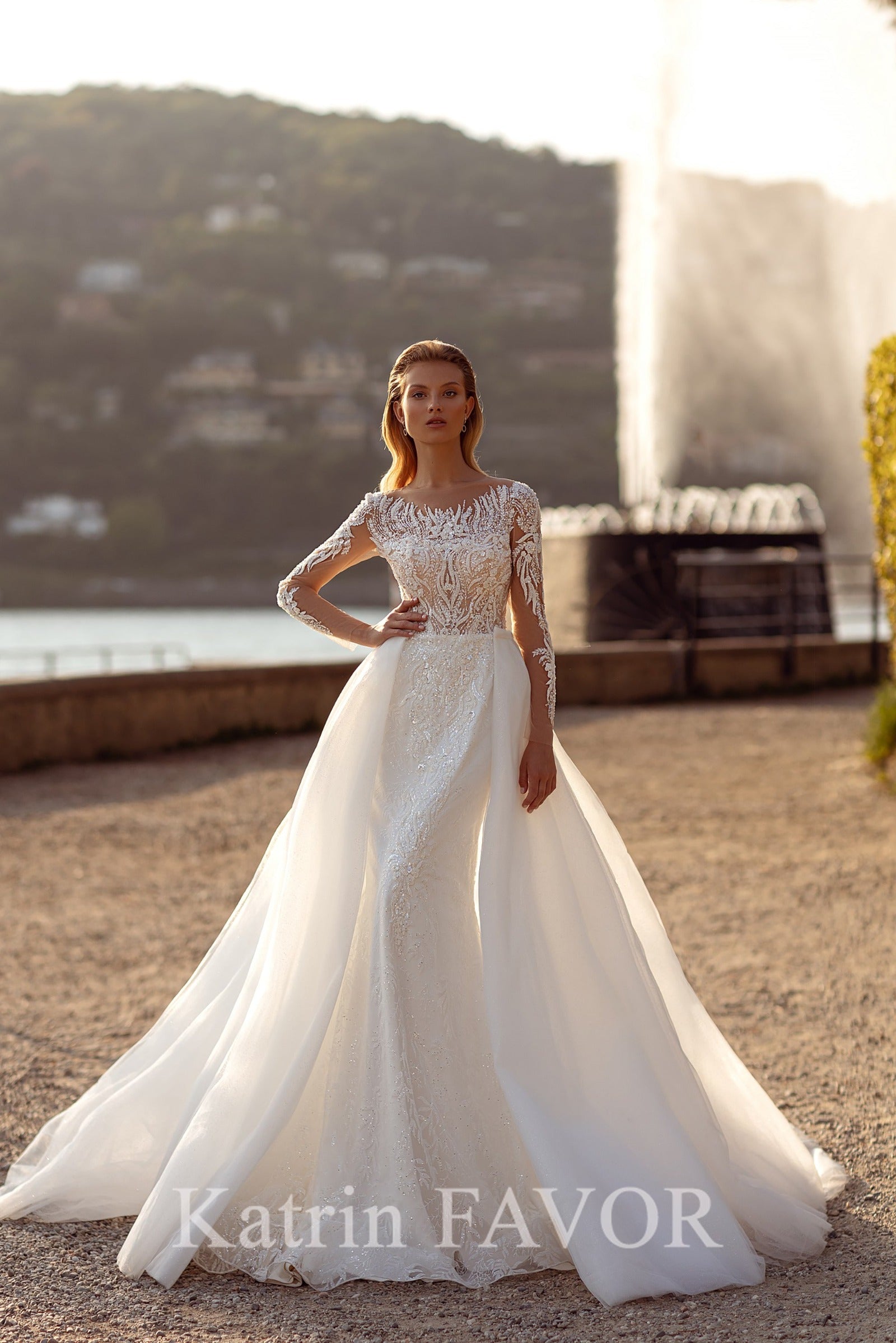 KatrinFAVORboutique-Embroidered long sleeve sheath wedding dress