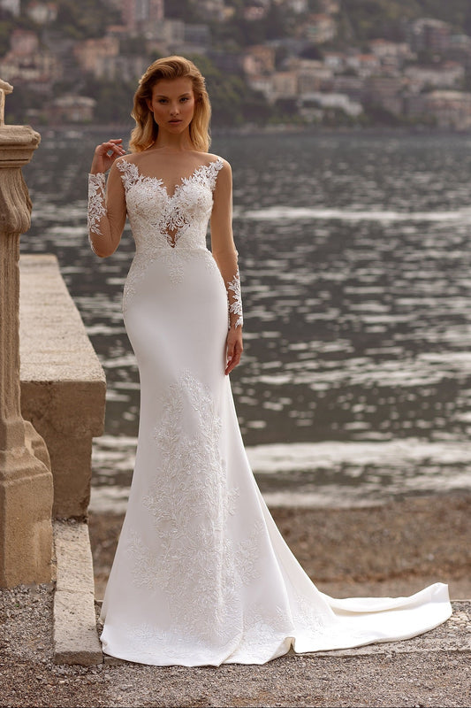 Open back wedding dress Sheath wedding gown