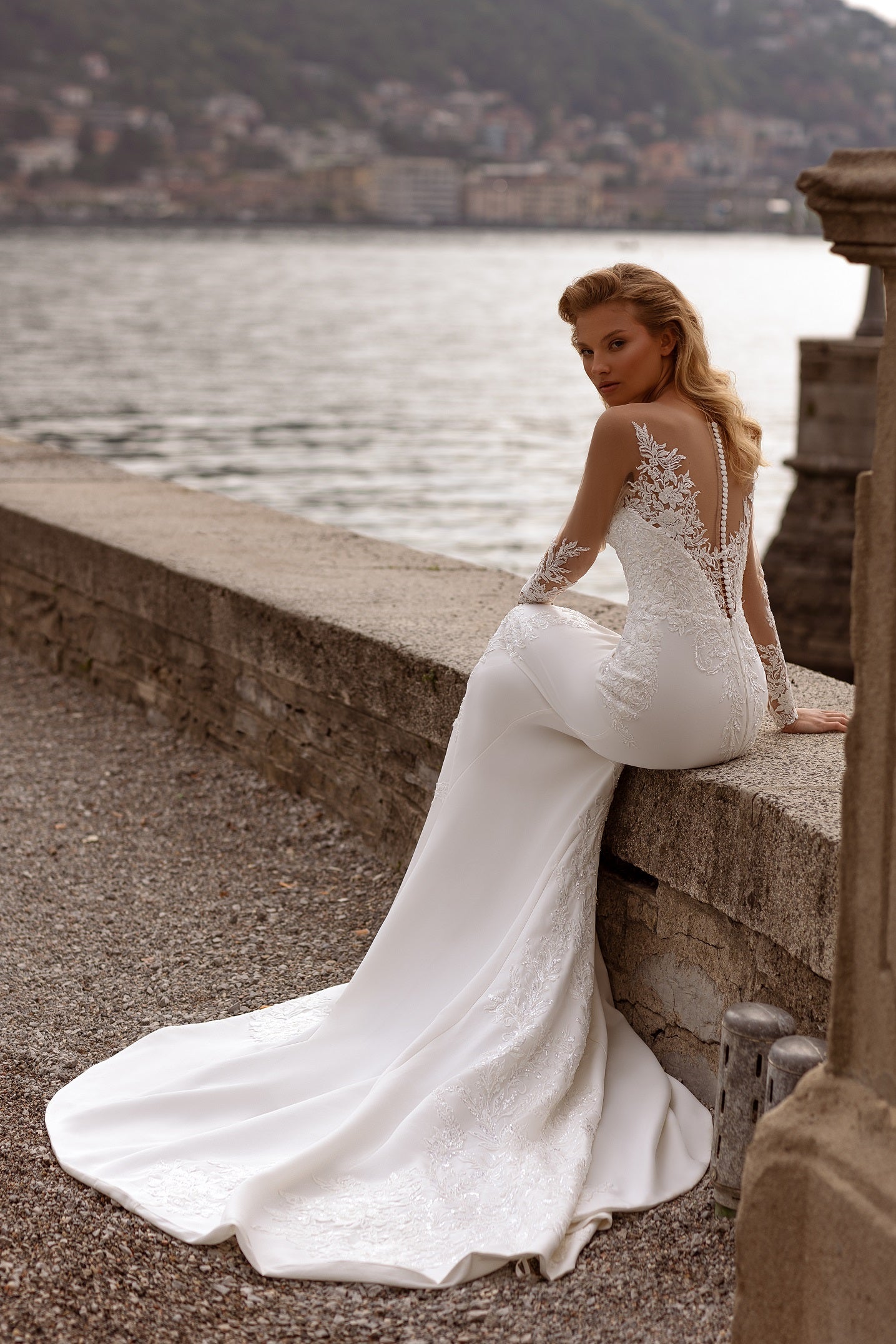 Open back wedding dress Sheath wedding gown