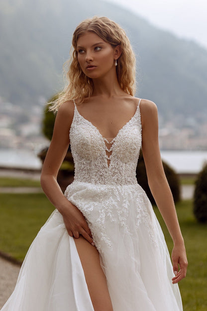 Beach wedding dress a-line Sparkle tulle wedding gown