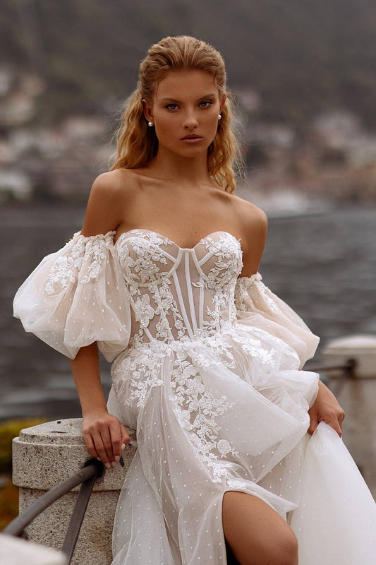 KatrinFAVORboutique-Romantic wedding dress Floral applique wedding gown