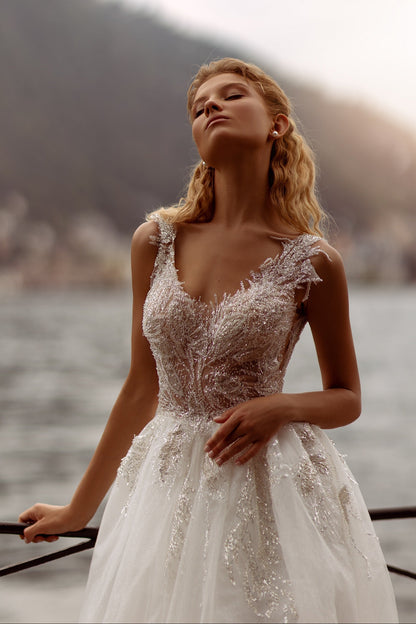 Embroidered a-line sparkle wedding dress