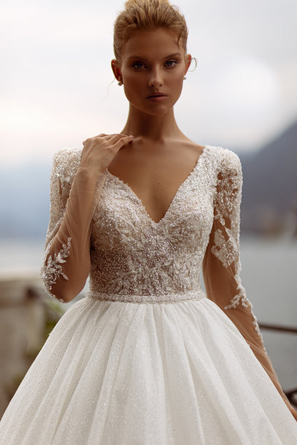 Sparkle ballgown long sleeve wedding dress