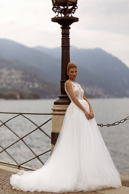 Open back a-line rustic wedding dress