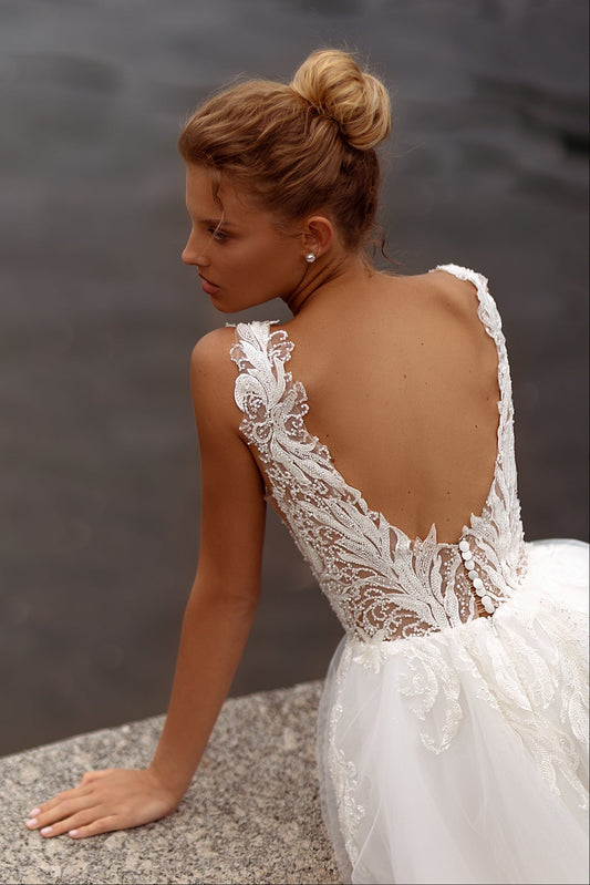 Open back a-line rustic wedding dress