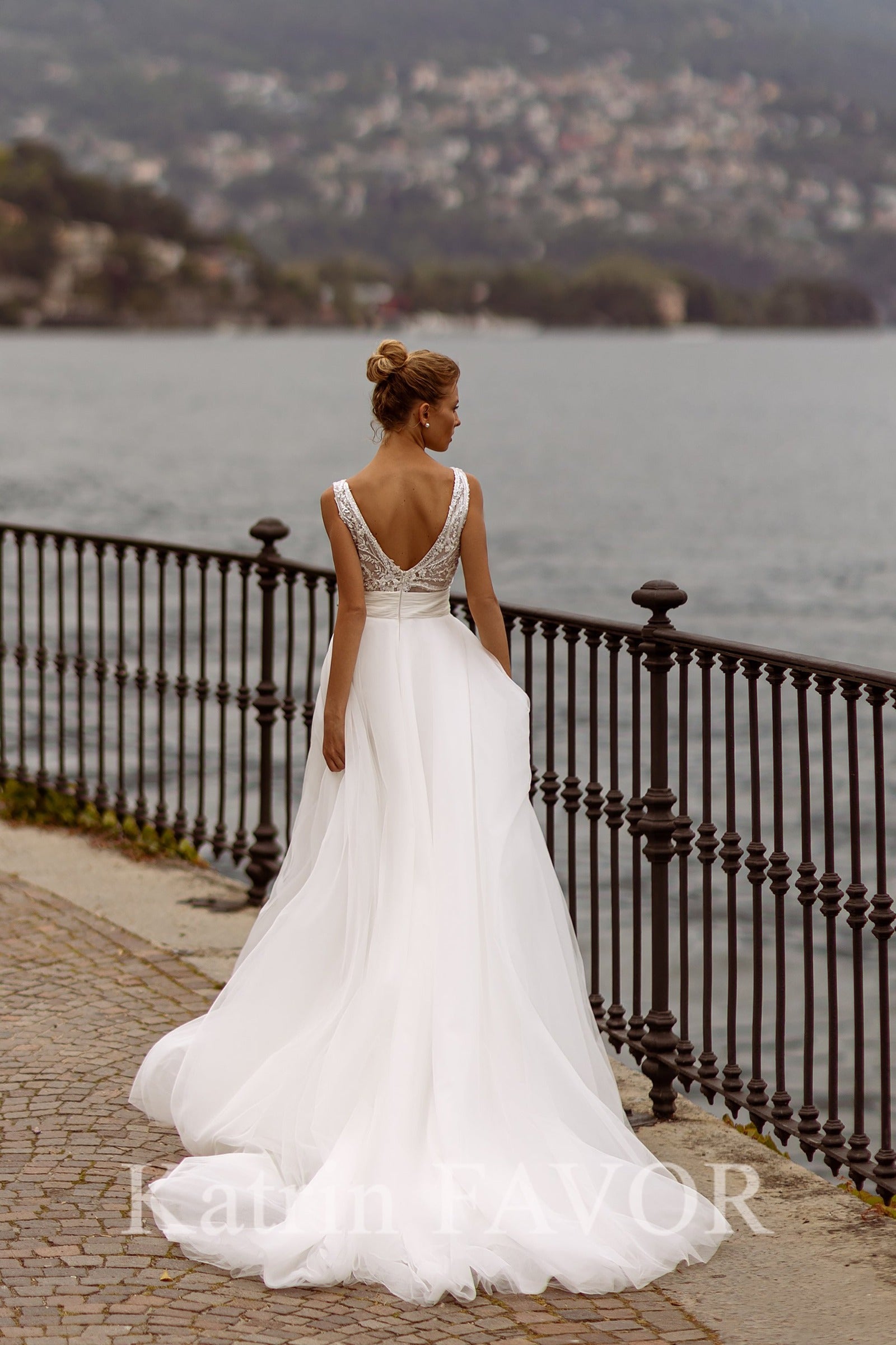 KatrinFAVORboutique-Romantic a-line tulle wedding dress with train