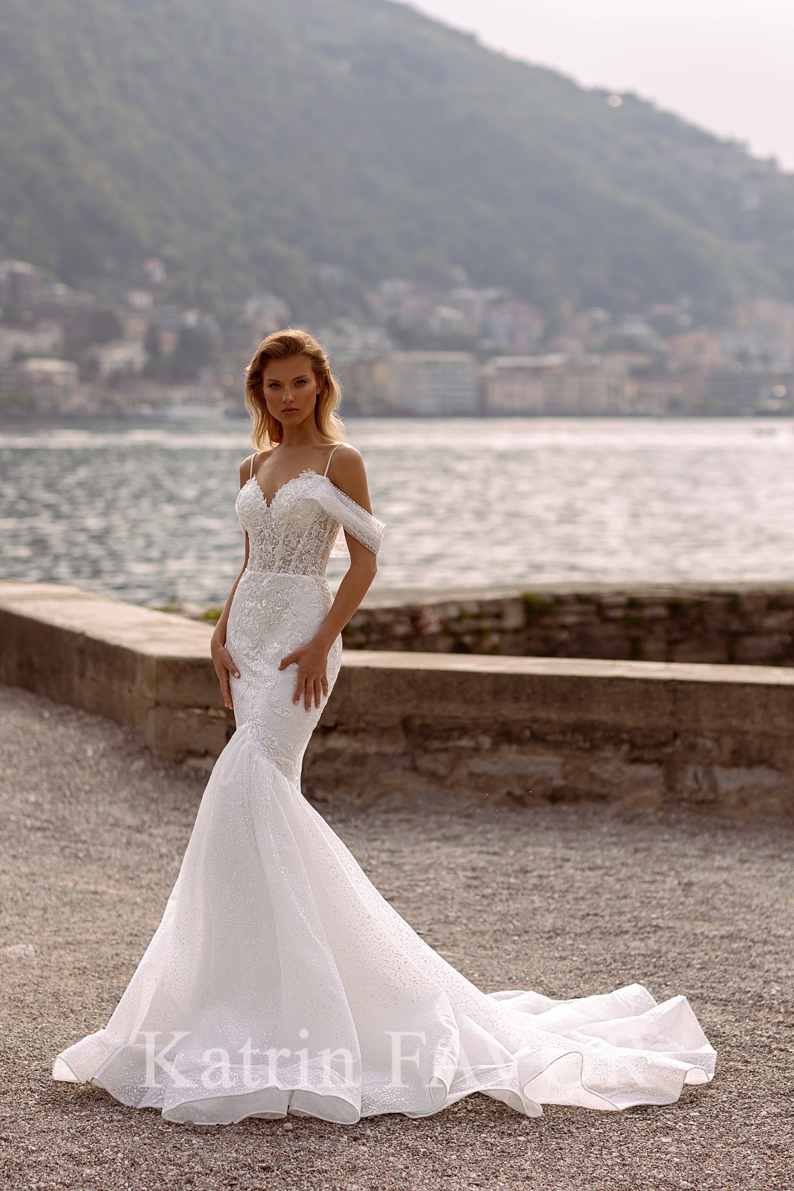 KatrinFAVORboutique-Sparkle off the shoulder mermaid wedding dress