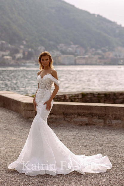 KatrinFAVORboutique-Mermaid wedding dress sparkle Off the shoulder wedding gown 