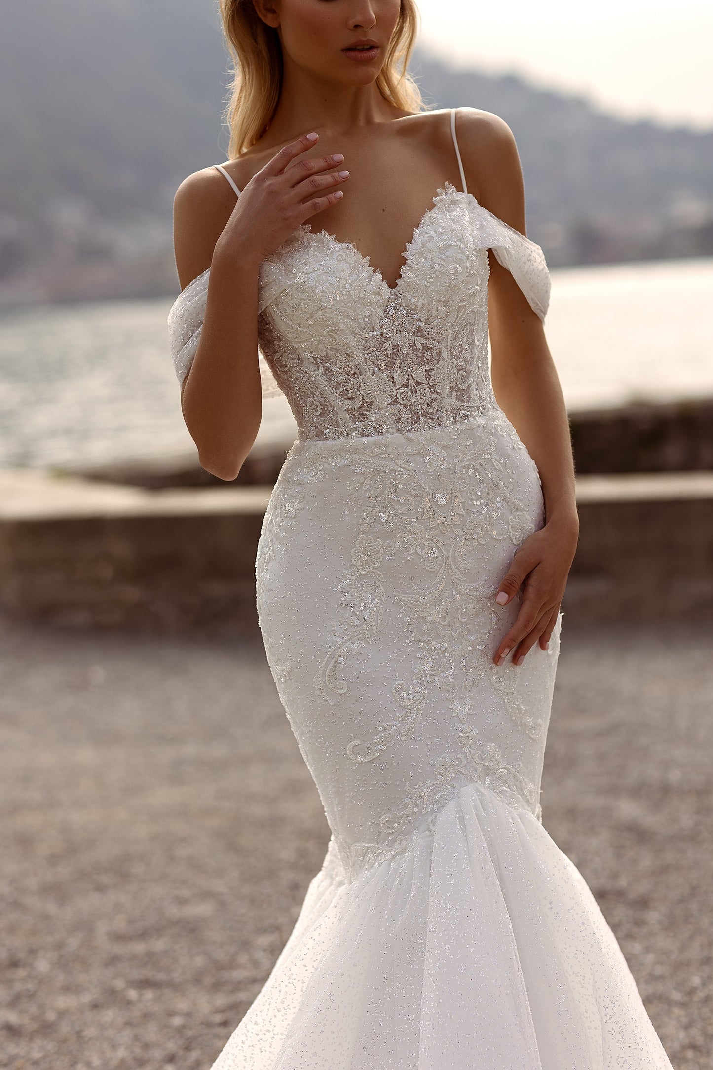 Mermaid wedding dress sparkle Off the shoulder wedding gown