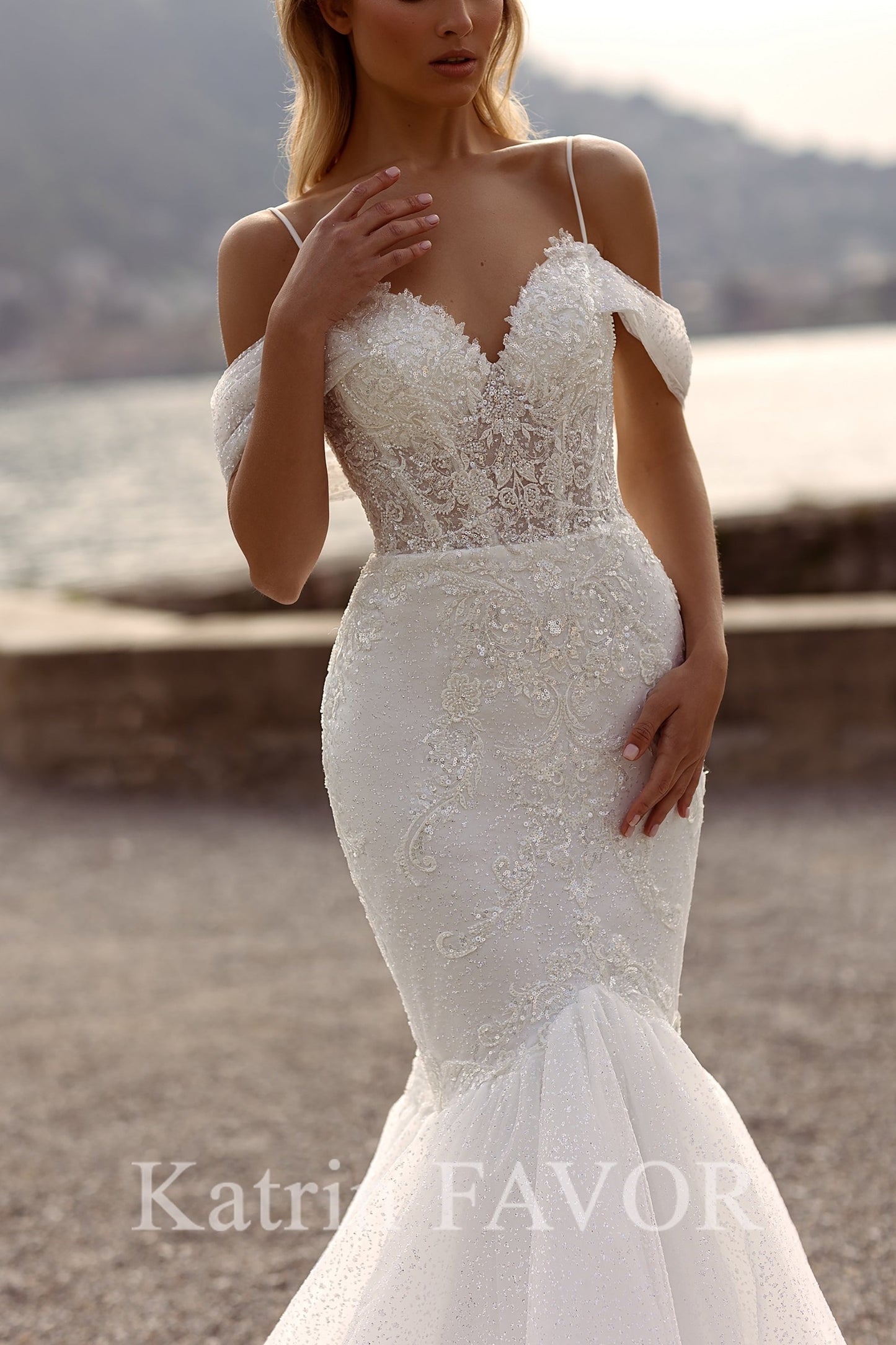 KatrinFAVORboutique-Sparkle off the shoulder mermaid wedding dress
