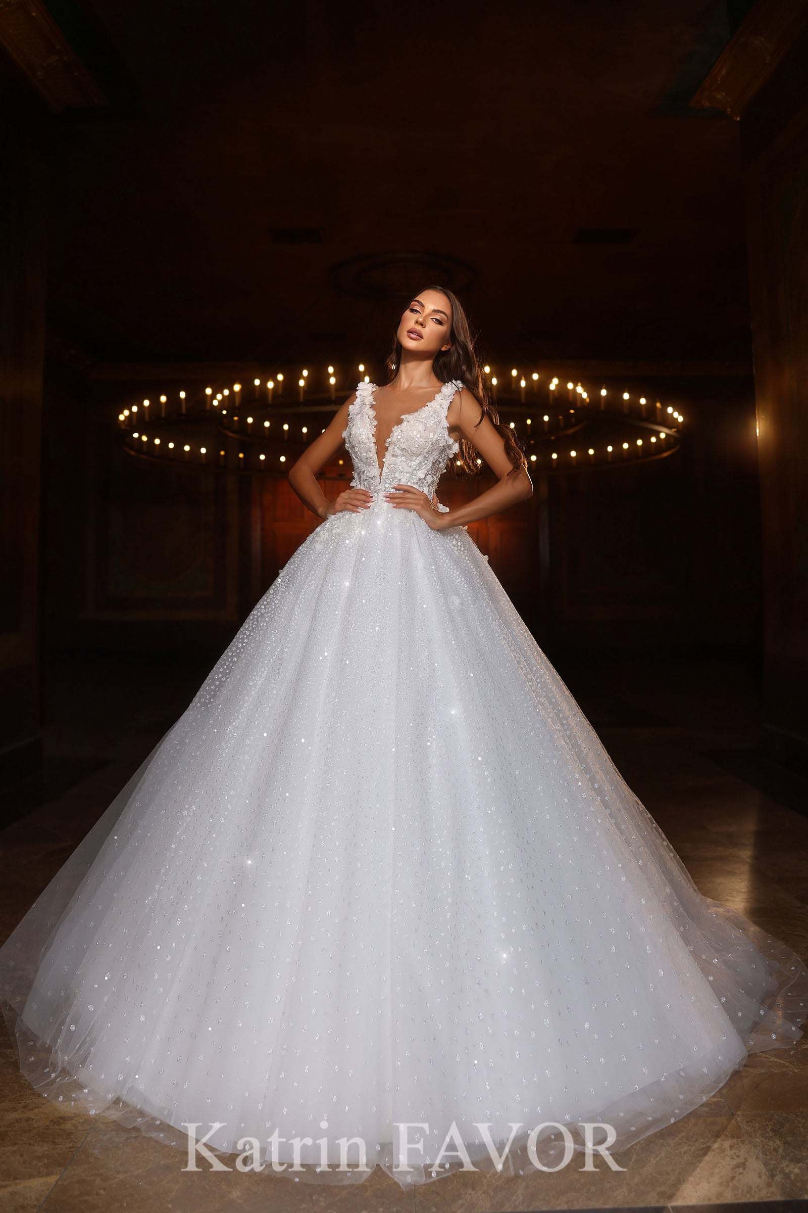 Princess wedding dress sparkly | 3D flower wedding dress | KatrinFAVOR