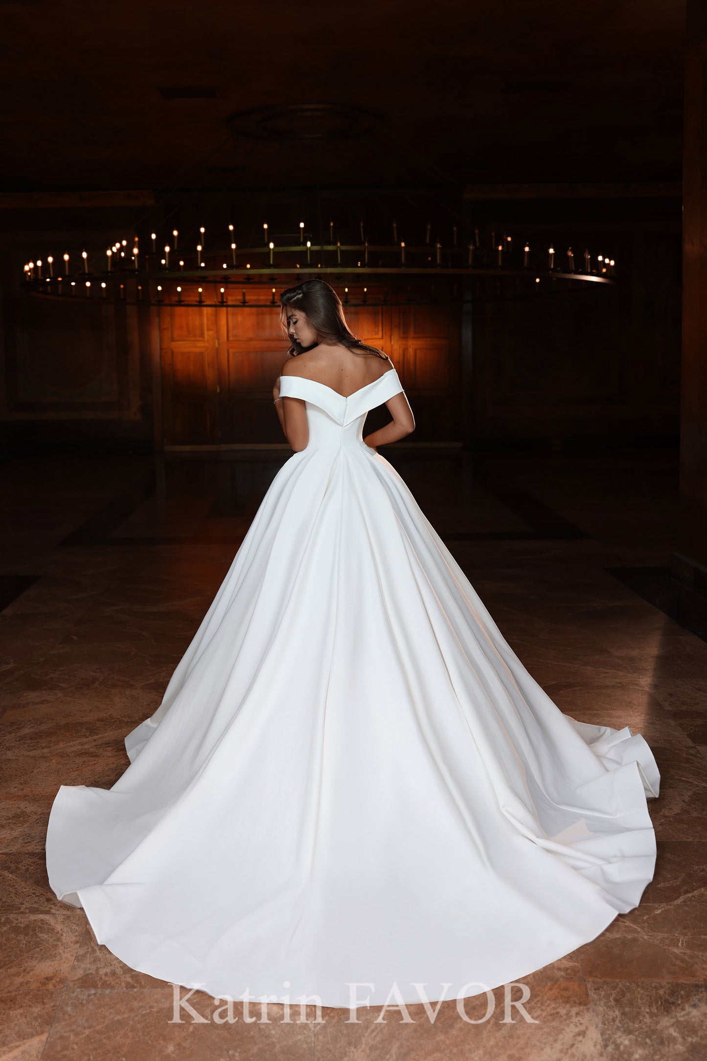 KatrinFAVORboutique-Off the shoulder satin ballgown wedding dress