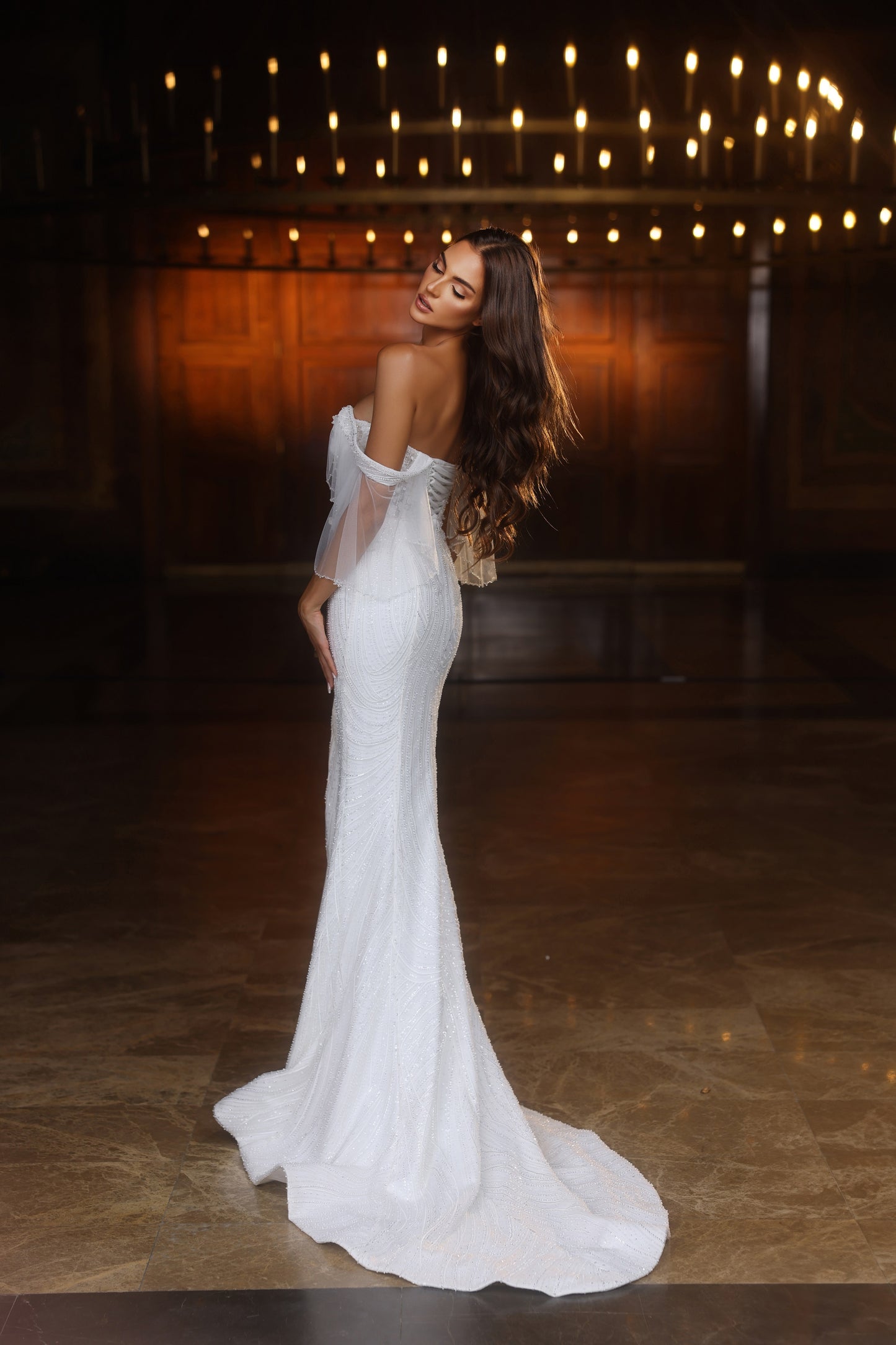 Sleek bridal gowns White lace bridal dress