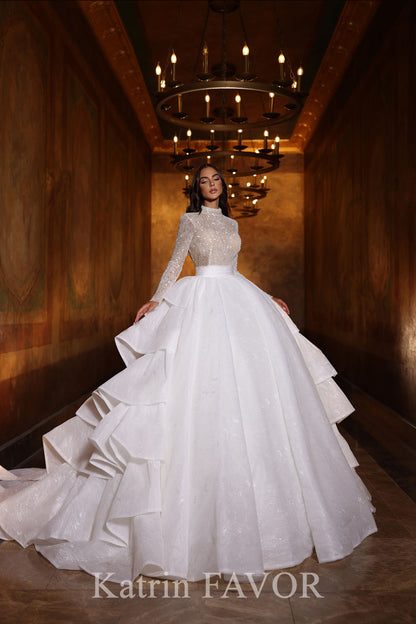 KatrinFAVORboutique-Ballgown silhouette high neck wedding dress with long sleeves