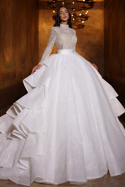 KatrinFAVORboutique-Ballgown wedding dress with long sleeves High neck wedding dress