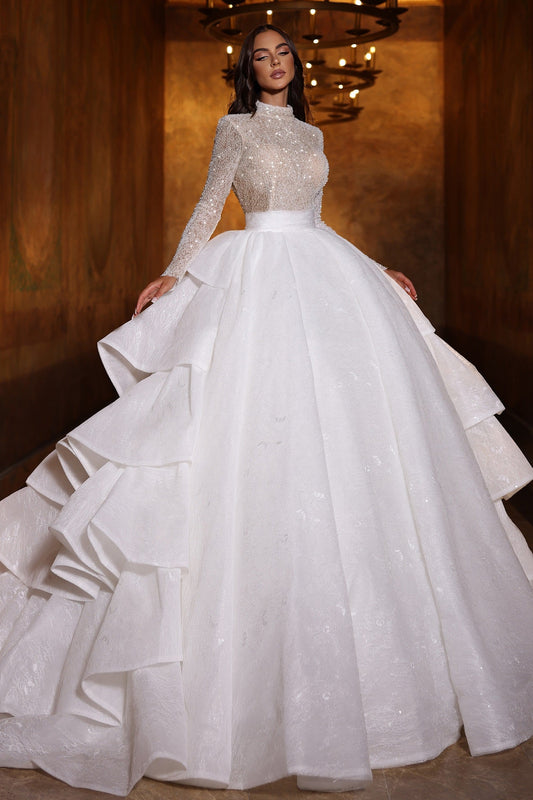 KatrinFAVORboutique-Ballgown wedding dress with long sleeves High neck wedding dress