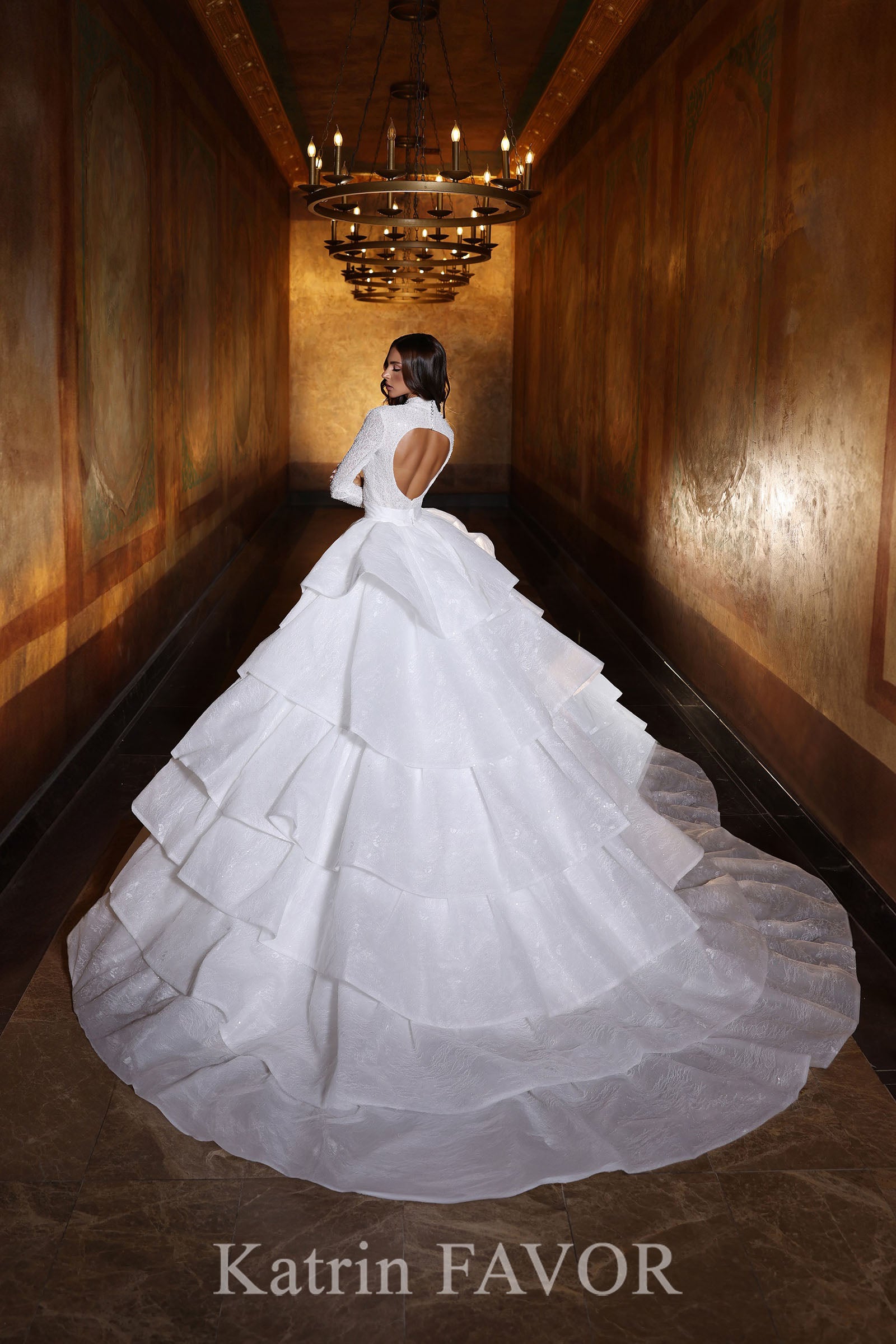 KatrinFAVORboutique-Ballgown silhouette high neck wedding dress with long sleeves