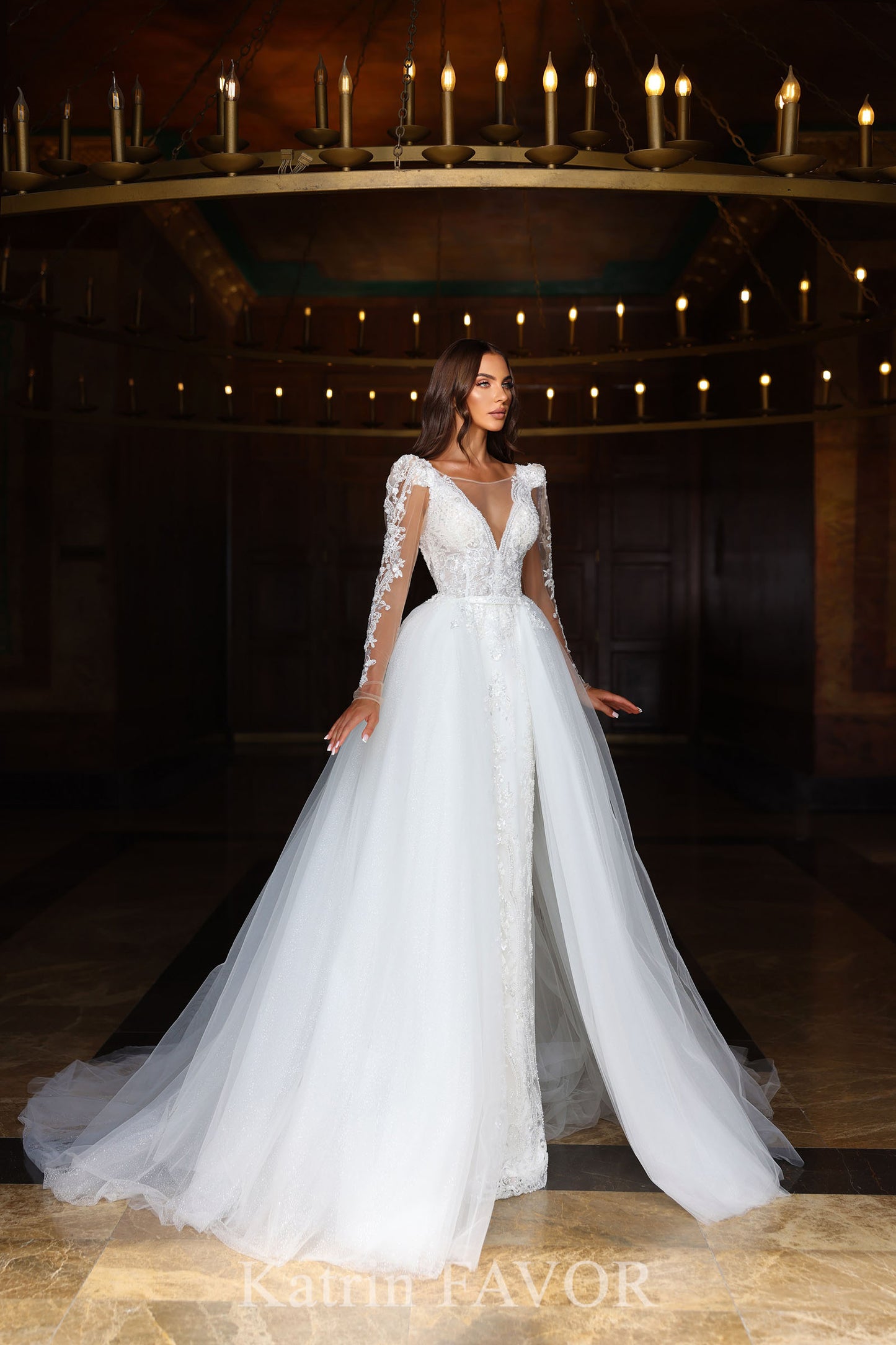 KatrinFAVORboutique-Off white lace wedding dress fitted long sleeve bridal dress