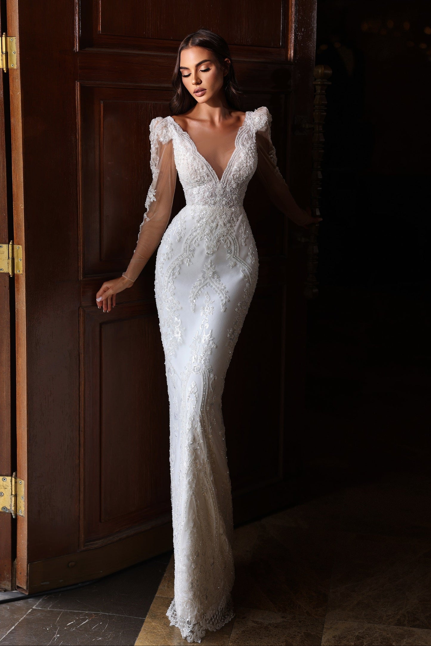 KatrinFAVORboutique-Deep v fitted wedding dress Designer wedding dresses