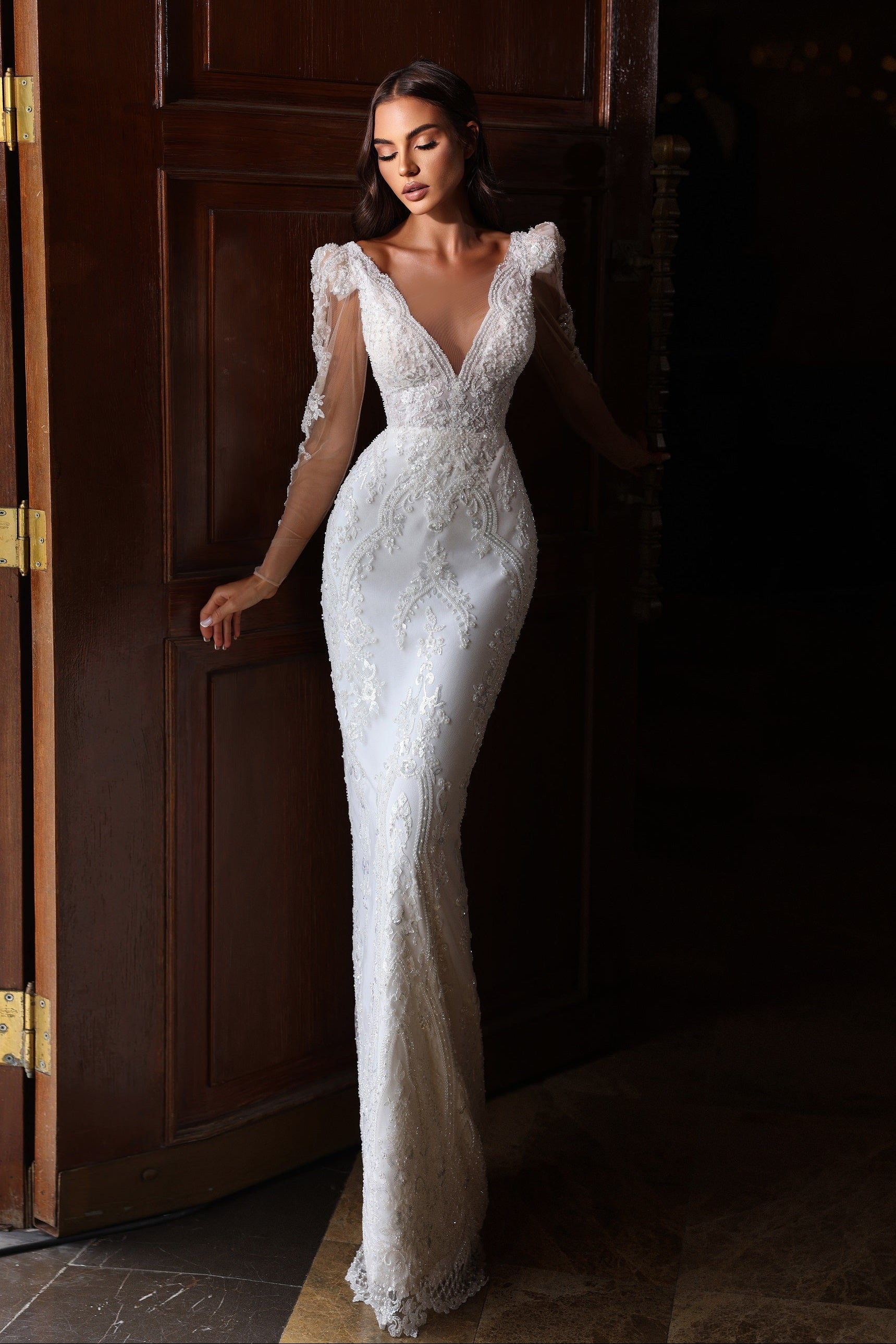 Deep v fitted wedding dress | Designer wedding dresses