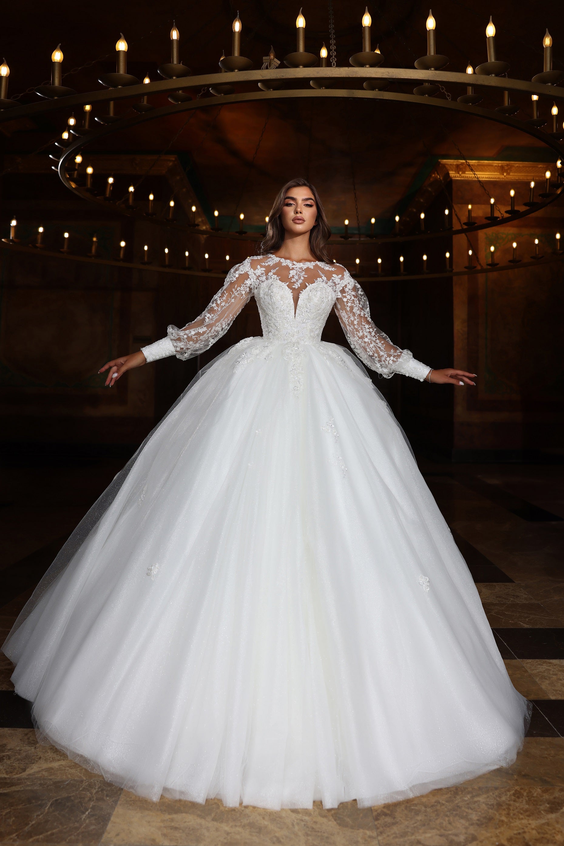 Long Sleeve Ball Gown Wedding Dress Princess Style Wedding 8 US / Off White Long sleeve ball gown wedding dress | Princess style wedding – Katrin FAVOR  boutique