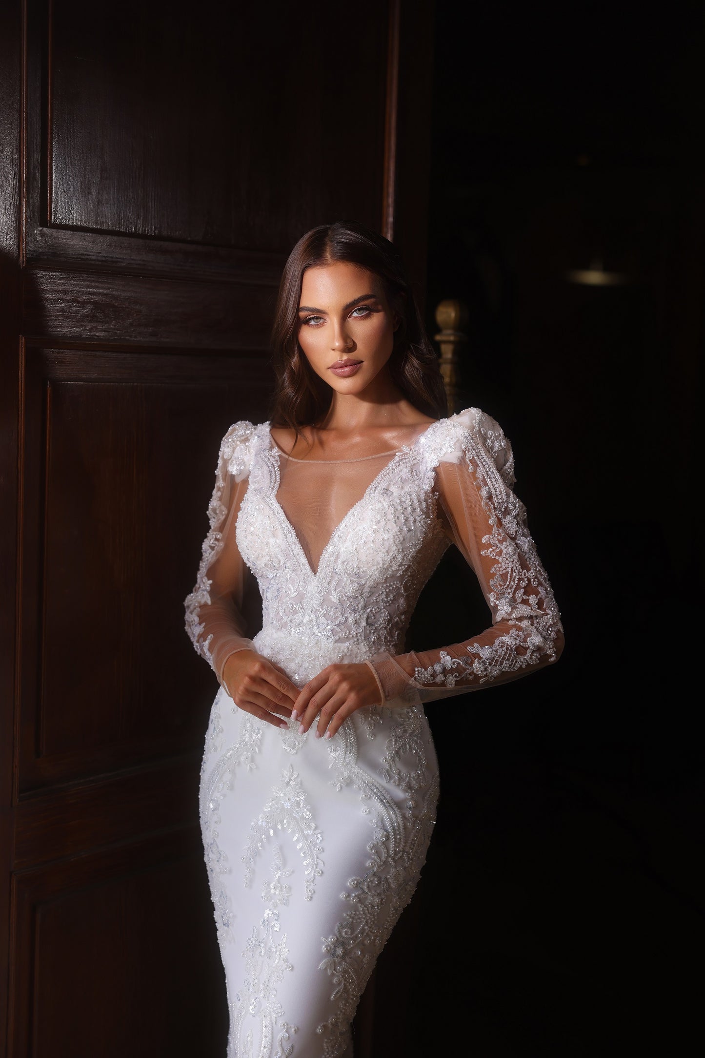 KatrinFAVORboutique-Deep v fitted wedding dress Designer wedding dresses