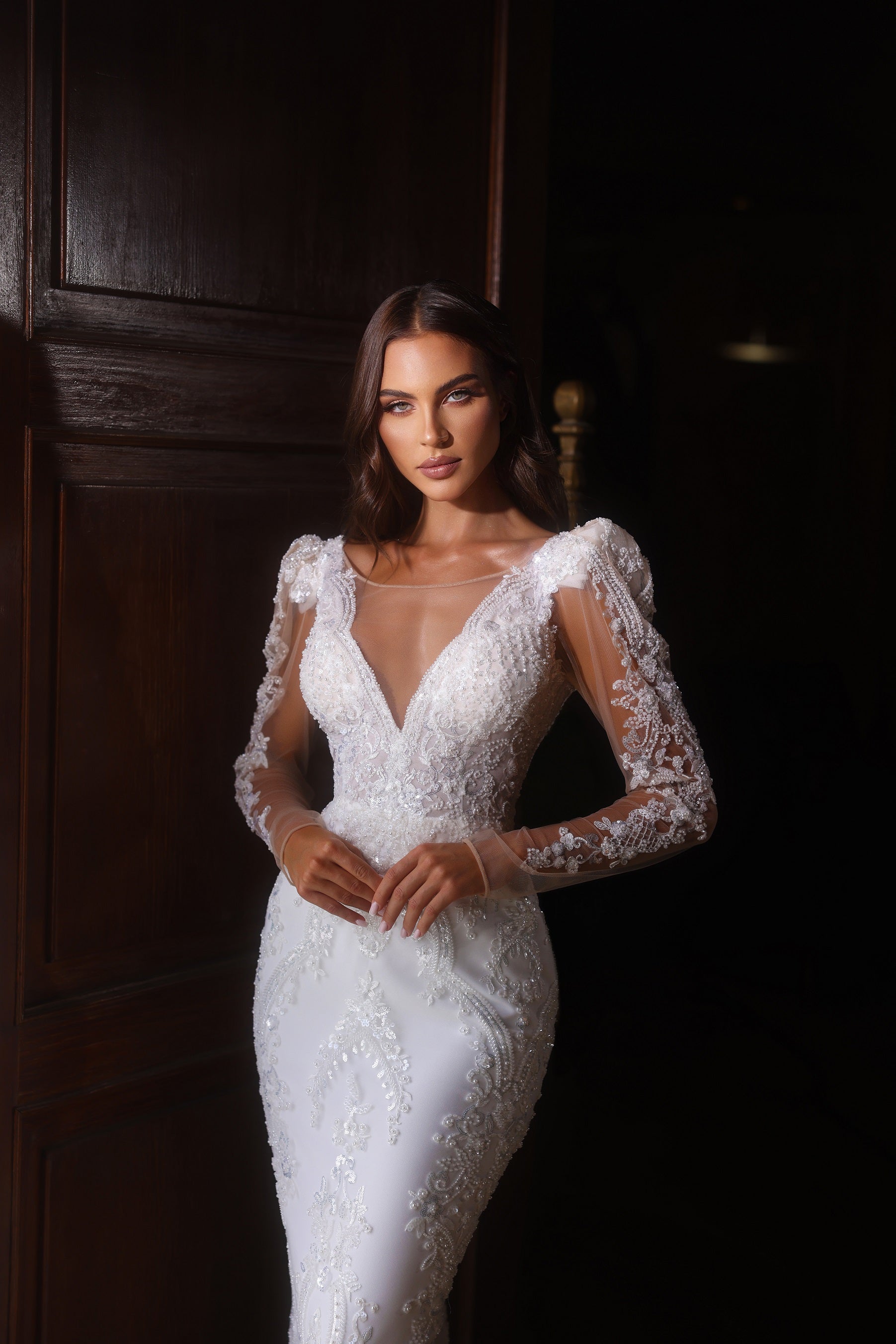KatrinFAVORboutique-Deep v fitted wedding dress Designer wedding dresses