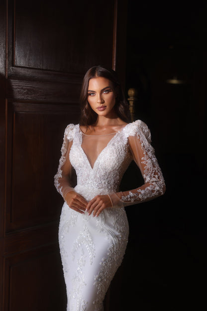 KatrinFAVORboutique-Deep v fitted wedding dress Designer wedding dresses