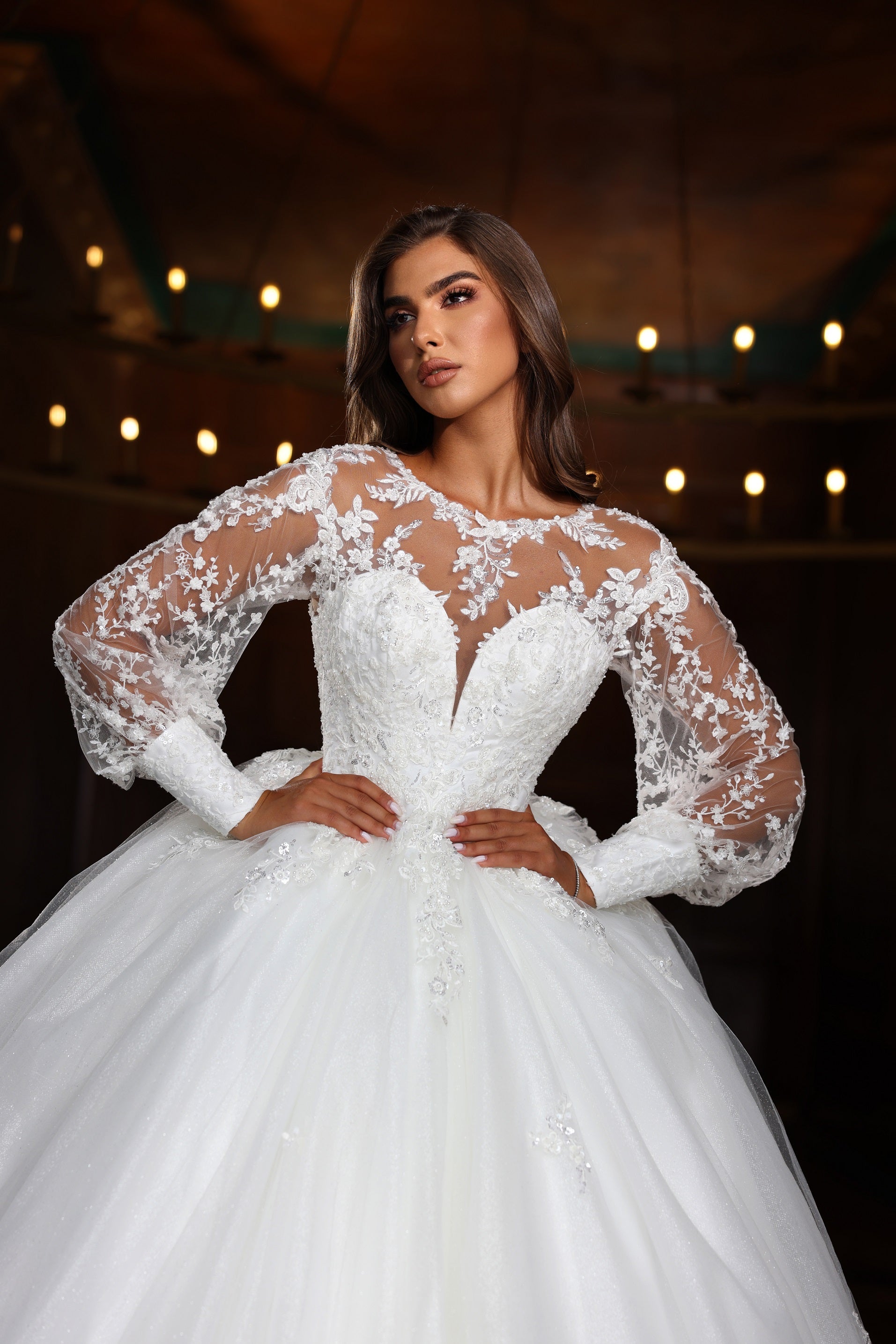 Long sleeve ball gown wedding dress