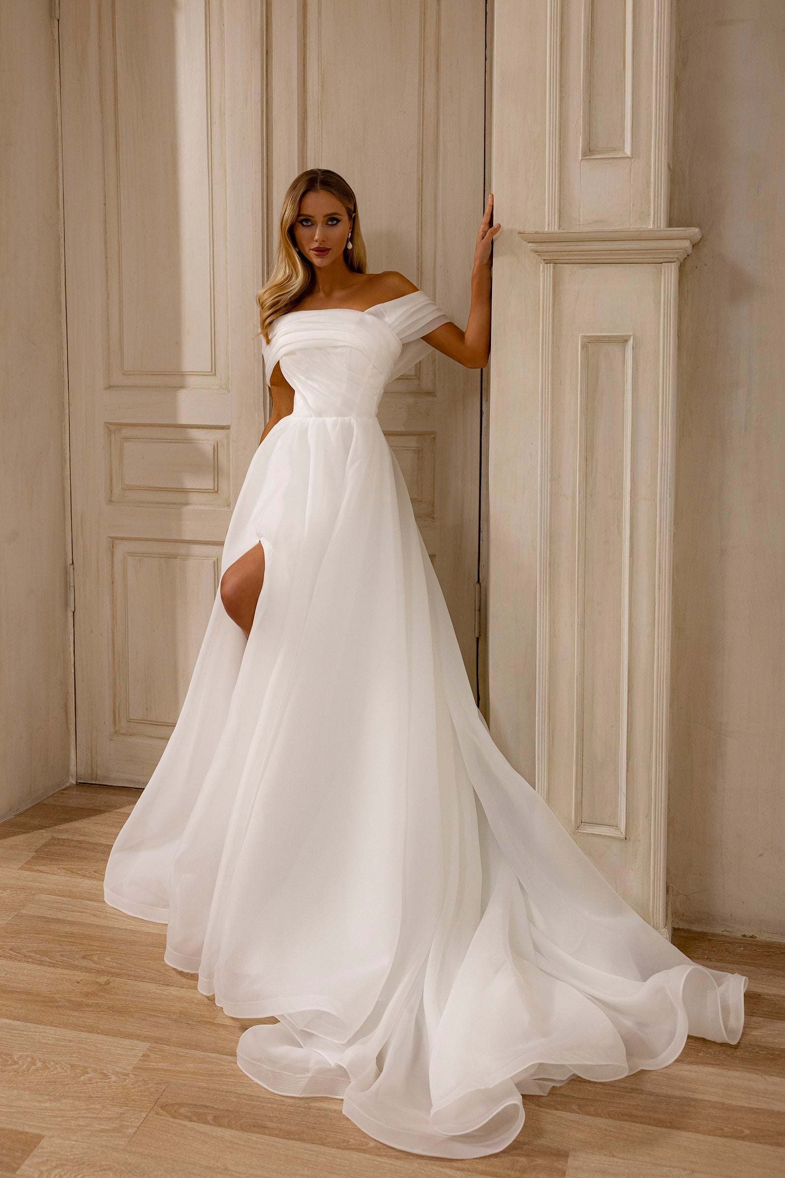simple off the shoulder wedding dress White off shoulder wedding gown | Simple bridal gowns simple off the shoulder wedding dress White off shoulder wedding gown | Simple bridal gowns