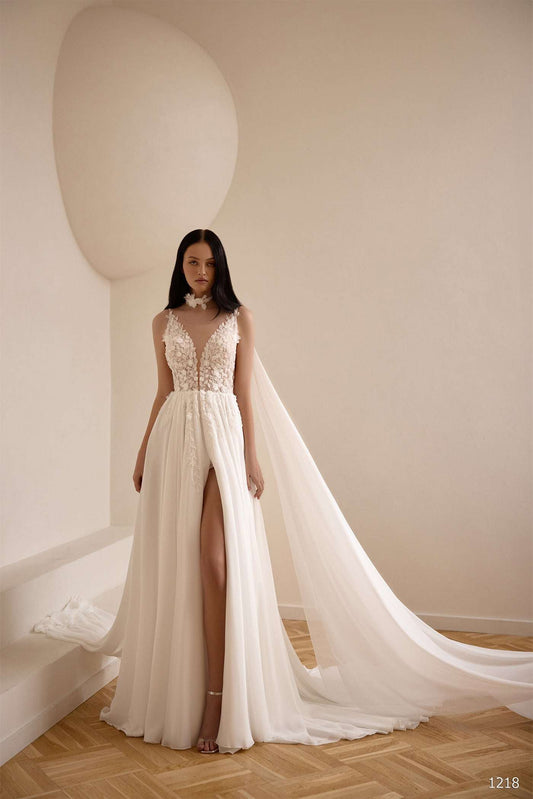 KatrinFAVORboutique-Flowy beach wedding gown Wedding dresses with capes