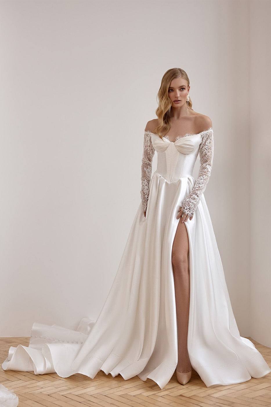Satin off the shoulder wedding dress | Winter bridal | KatrinFAVOR Other color / 2 Satin off the shoulder wedding dress | Winter bridal | KatrinFAVOR Other color / 2