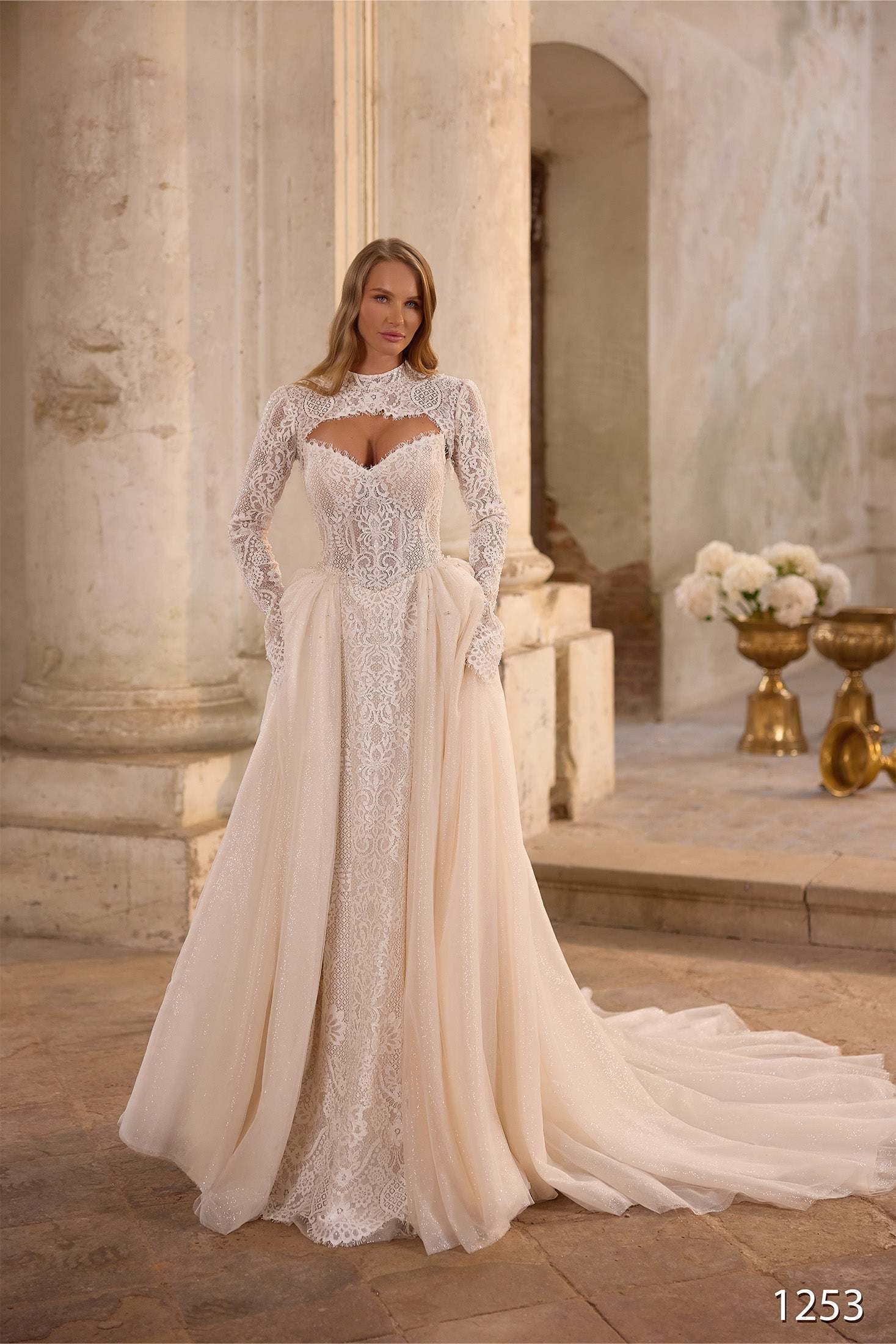 KatrinFAVORboutique-Lace wedding dress detachable sleeves Bridal modern