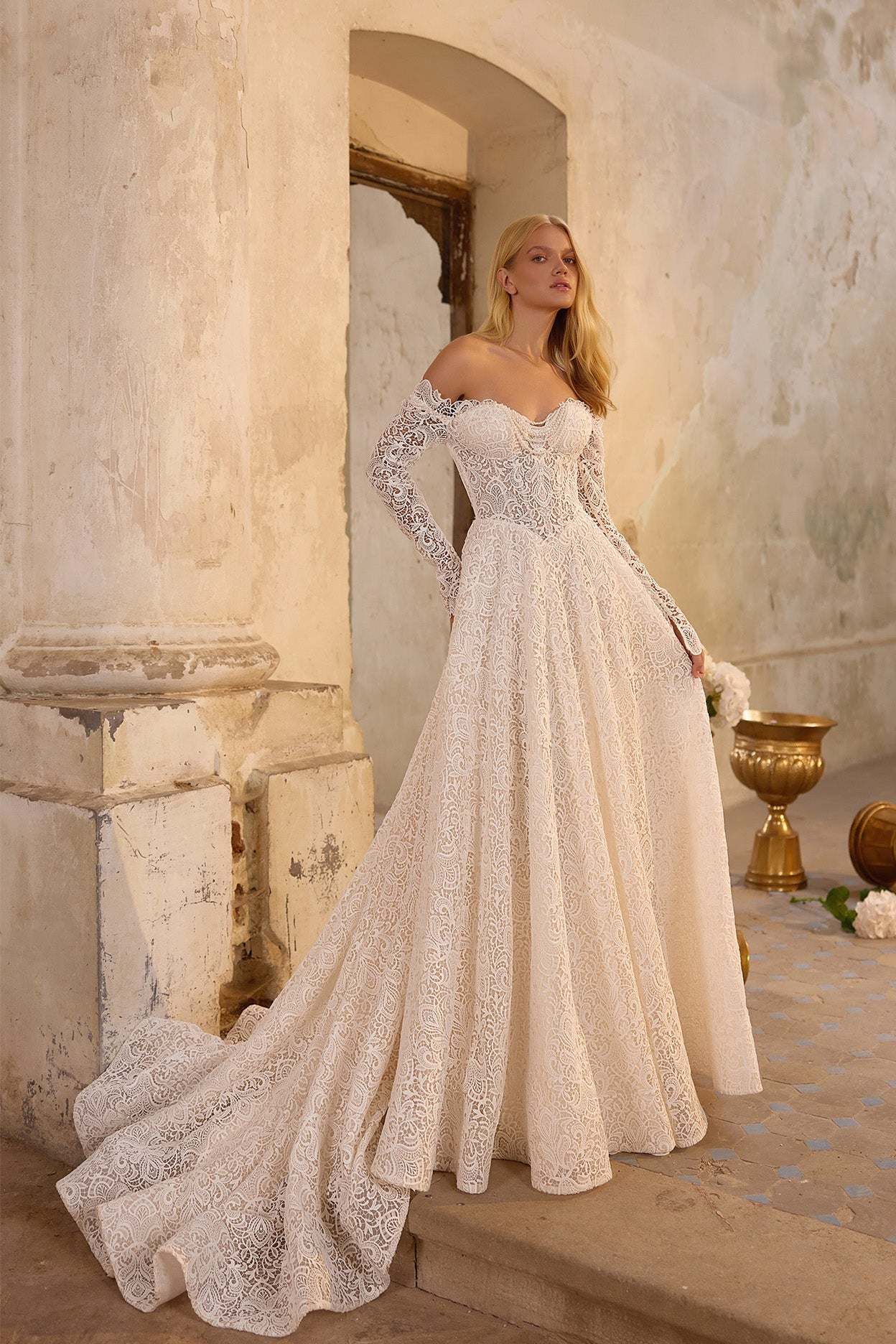 KatrinFAVORboutique-Off the shoulder lace wedding dress Fancy gowns bridal