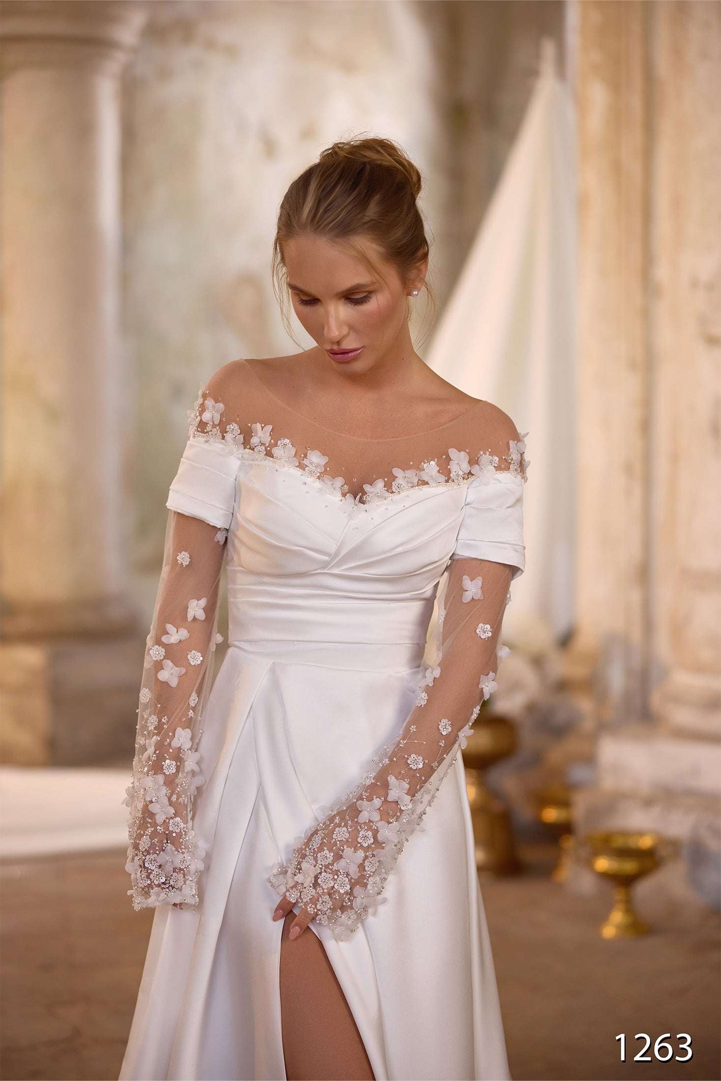KatrinFAVORboutique-Off the shoulder long sleeve wedding dress Top bridal